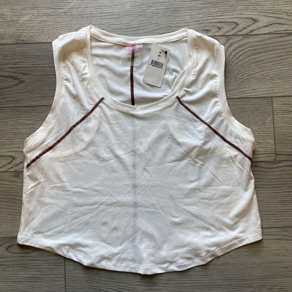 Terez Crop‎ Tank Women's Size Small Off-White Workout Sheer Racerback Casual Gym